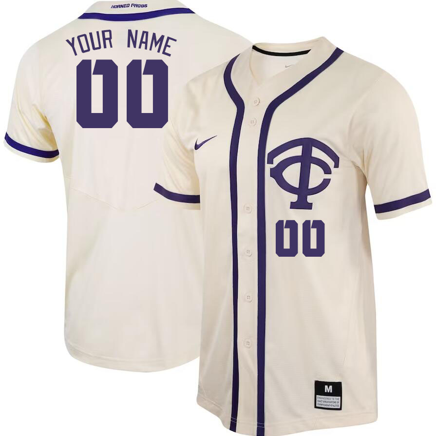 Custom TCU Horned Frogs Name And Number College Baseball Jersey Stitched-Cream